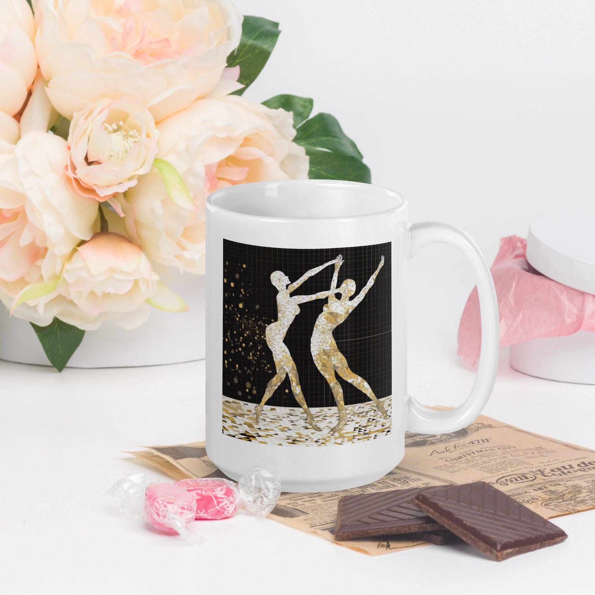 Balletic Symphony white glossy mug on a kitchen counter.