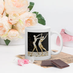 Close-up of the Balletic Symphony Style glossy white mug.