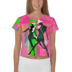 Balletic Synergy all-over print crop tee on model