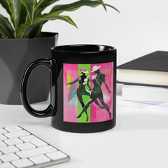 Close-up of the Balletic Synergy Attire Mug's glossy finish, highlighting its elegance.