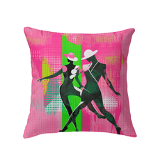 Balletic Synergy Attire pillow on a cozy living room couch, bringing elegance and comfort