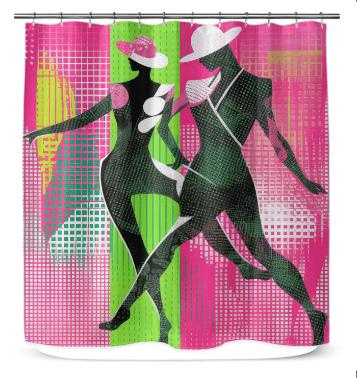 Elegant Balletic Synergy Attire Shower Curtain showcasing intricate design for sophisticated bathroom decor.