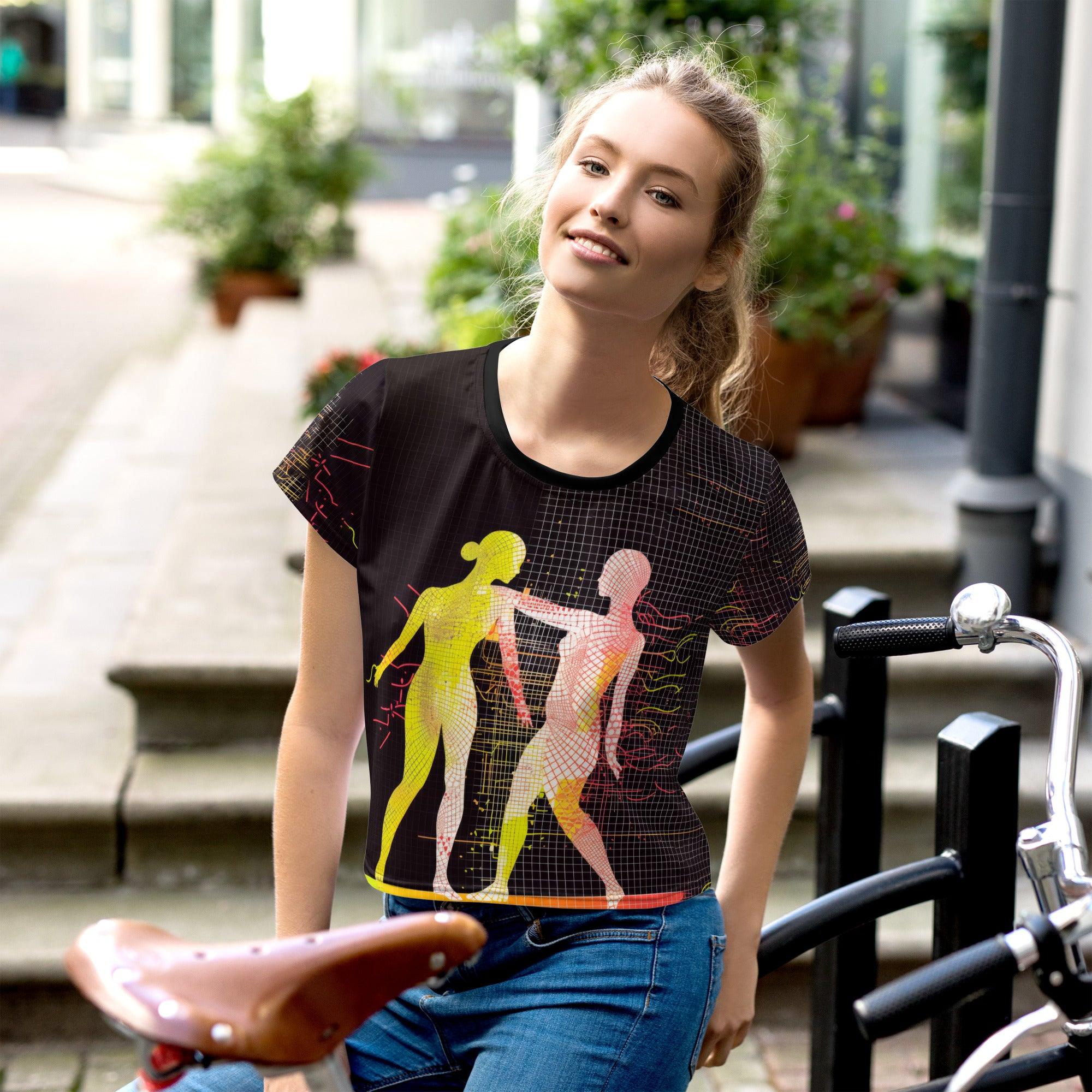 Balletic Tapestry Style Crop Tee with elegant all-over print design.