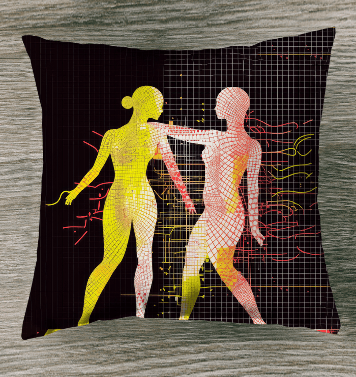 Elegant balletic tapestry-style pillow for sophisticated home decor.