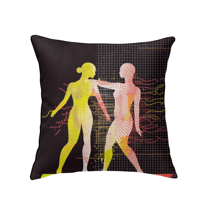 Artistic indoor pillow with balletic tapestry design, enhancing room aesthetics.