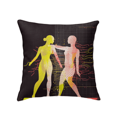 Artistic indoor pillow with balletic tapestry design, enhancing room aesthetics.