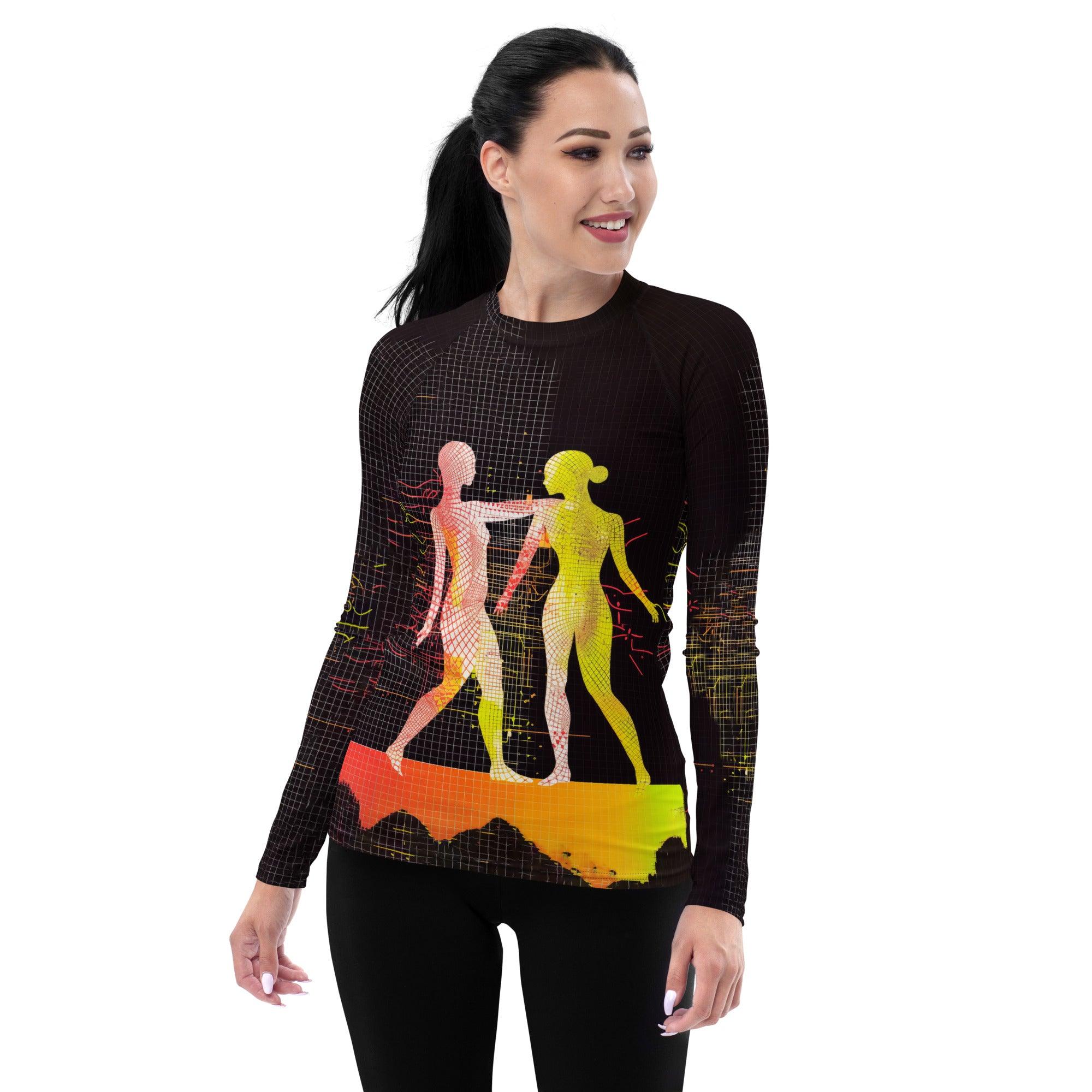 Elegant Balletic Tapestry Pattern on Women's Rash Guard