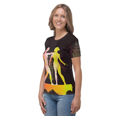 Stylish Women's T-shirt with Balletic Tapestry Pattern Detail