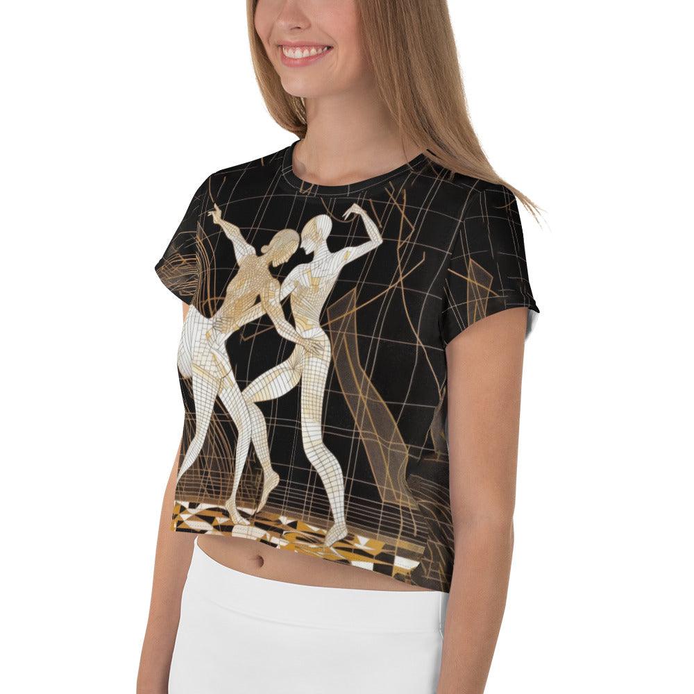 Stylish Balletic Transcendence all-over print crop top for fashion-forward individuals.