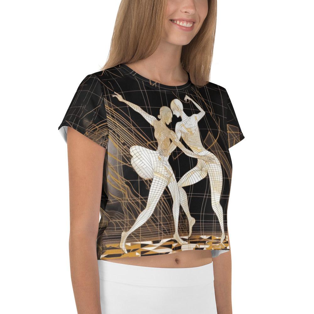 Fashionable crop tee featuring Balletic Transcendence's distinctive print pattern.