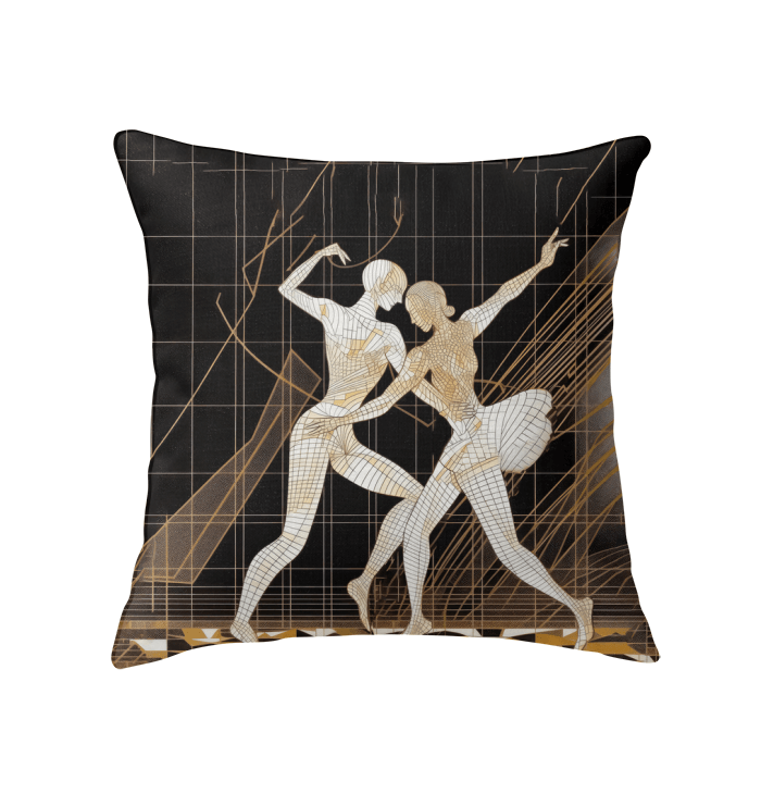 Elegant Balletic Transcendence indoor pillow on a cozy chair, enhancing home decor.