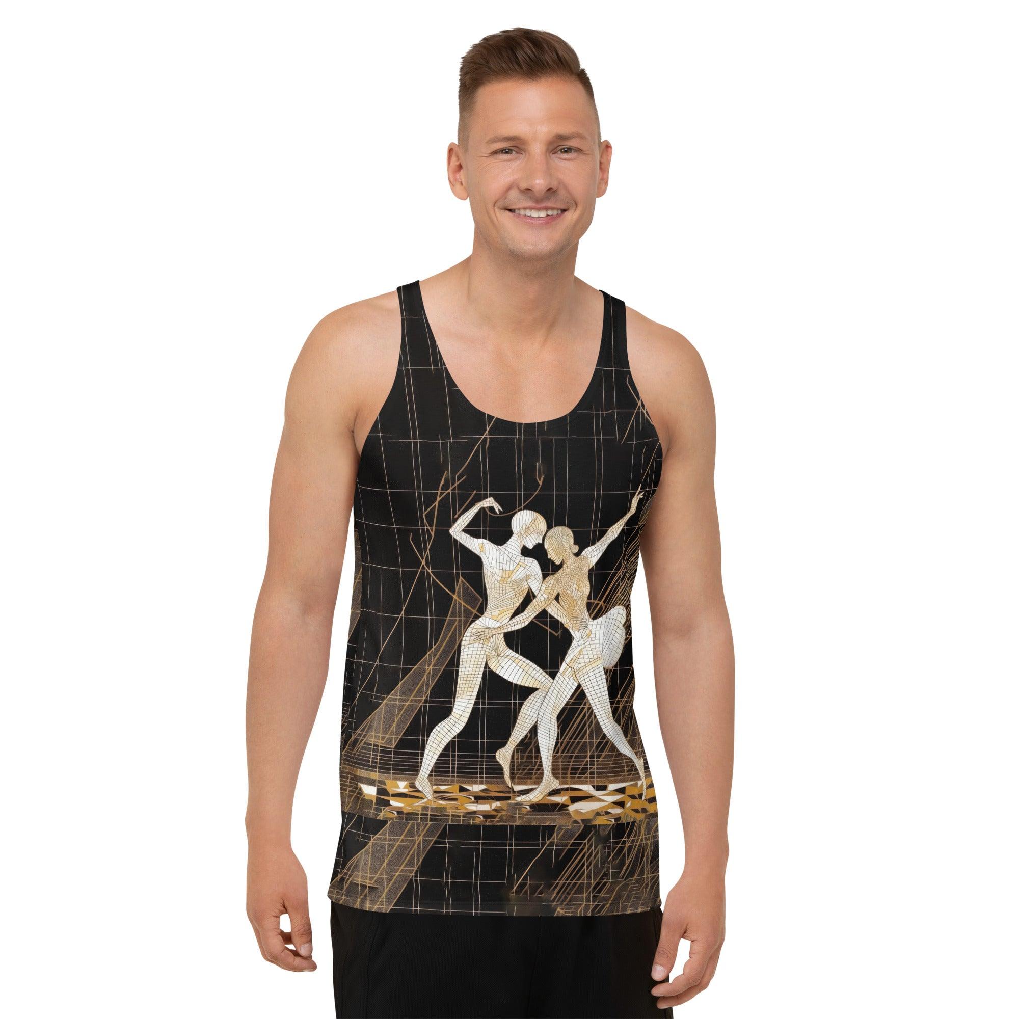 Elegant men's tank top with balletic transcendence design.