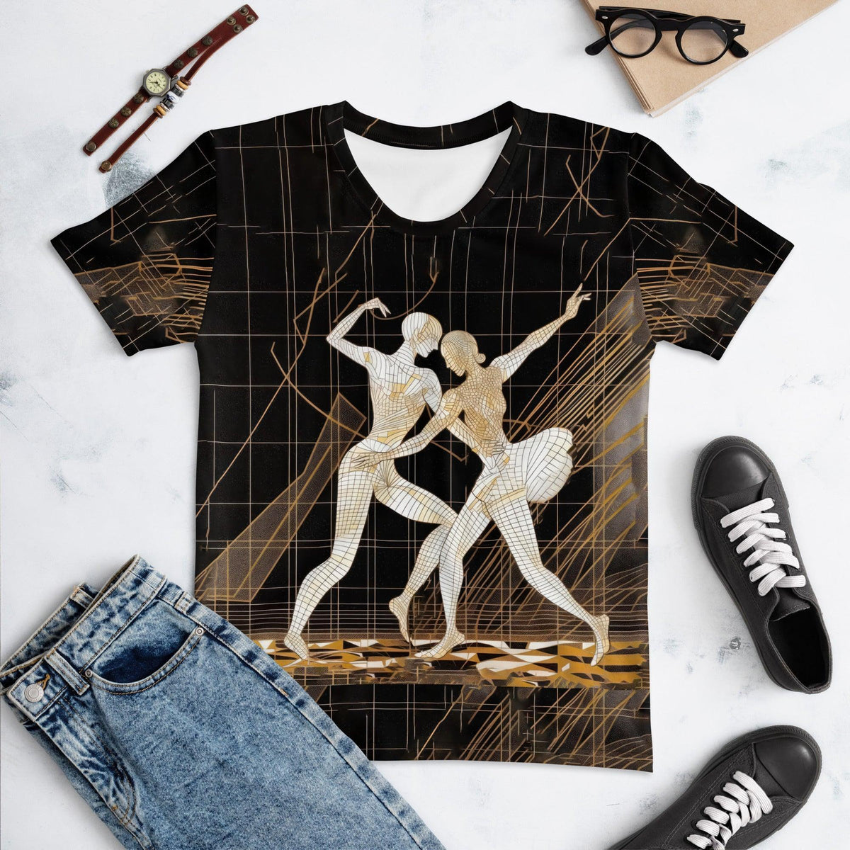 Elegant Balletic Transcendence Fashion T-shirt for women on white background.