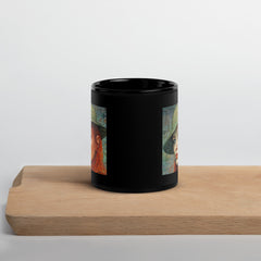 Floral Harmony Beyond Style Black Glossy Mug in an elegant setting.