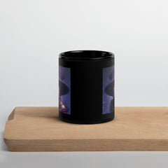 Mystic Garden Beyond Style Black Glossy Mug showcasing elegant patterns.