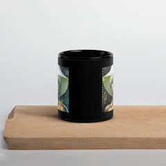 Boho Delight Beyond Style Black Glossy Mug showcasing intricate patterns.