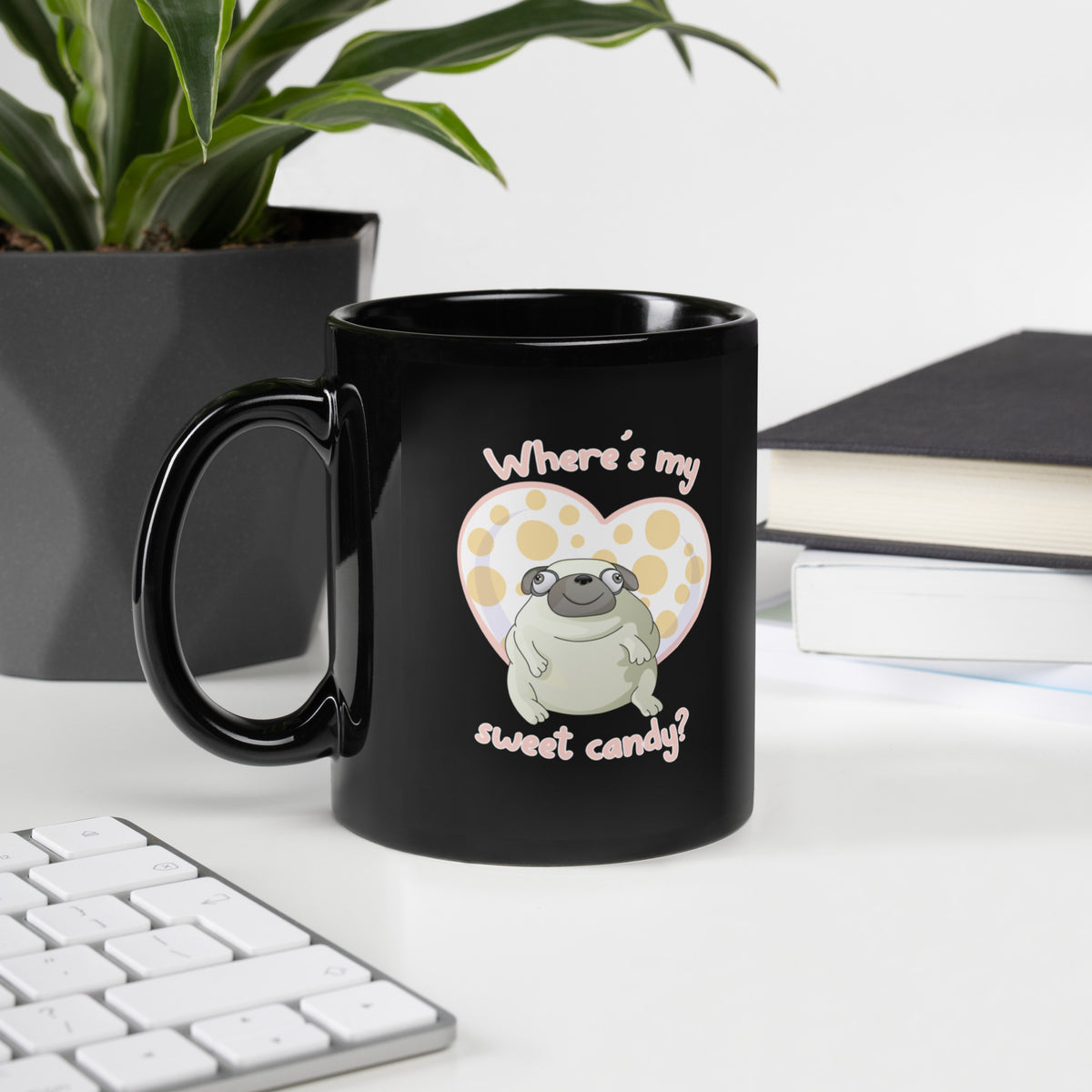 Where's My Sweet Candy Black Glossy Mug