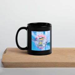 Harmonious Cat-Cow Pose design on black glossy mug.