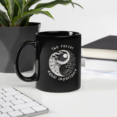 Black glossy mug with serene Mystic Koi design.