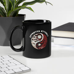 Black glossy mug featuring twin dolphins design.