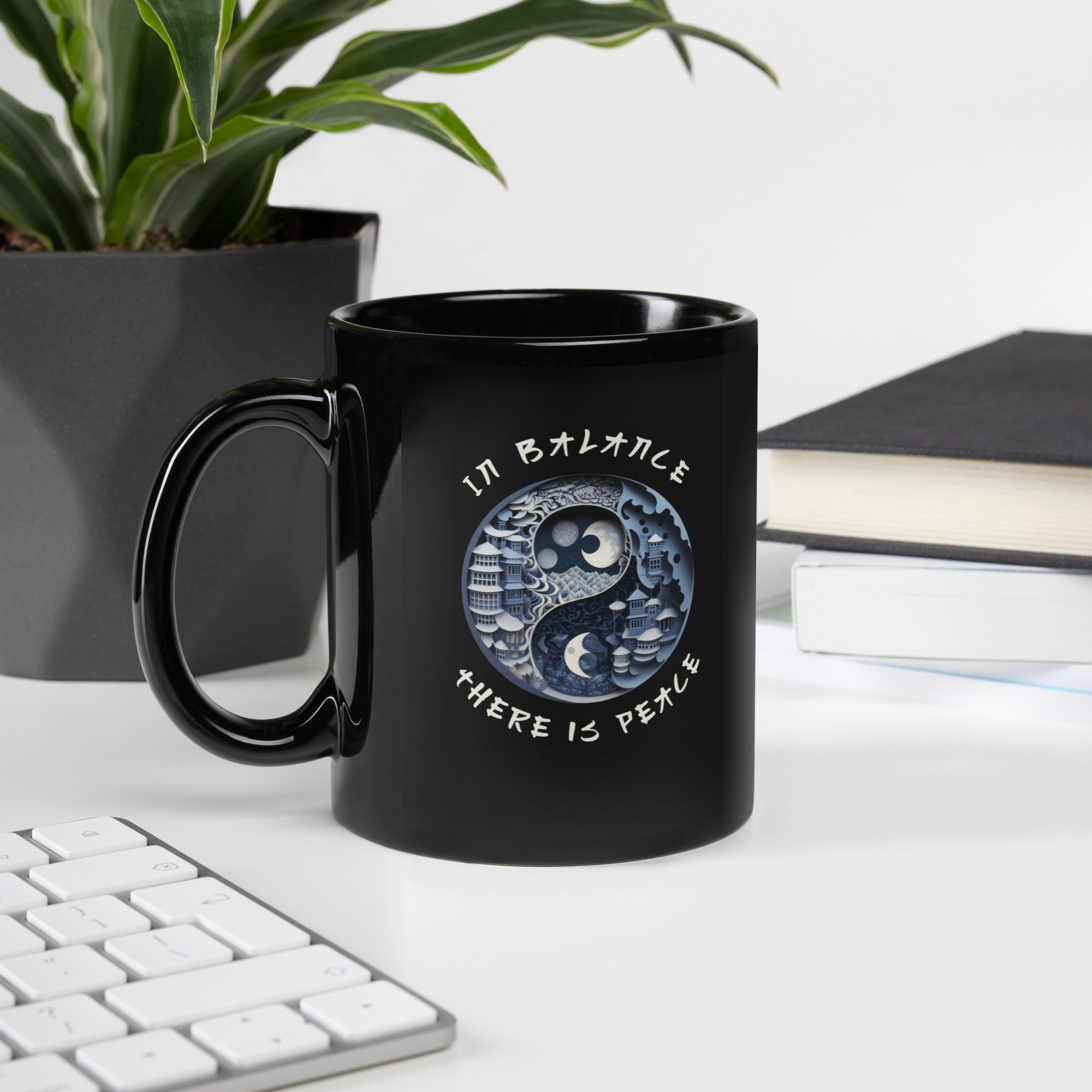 Black glossy mug featuring the Tree of Life design.