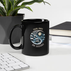 Mindful Meditation Yin Yang Black Glossy Mug.