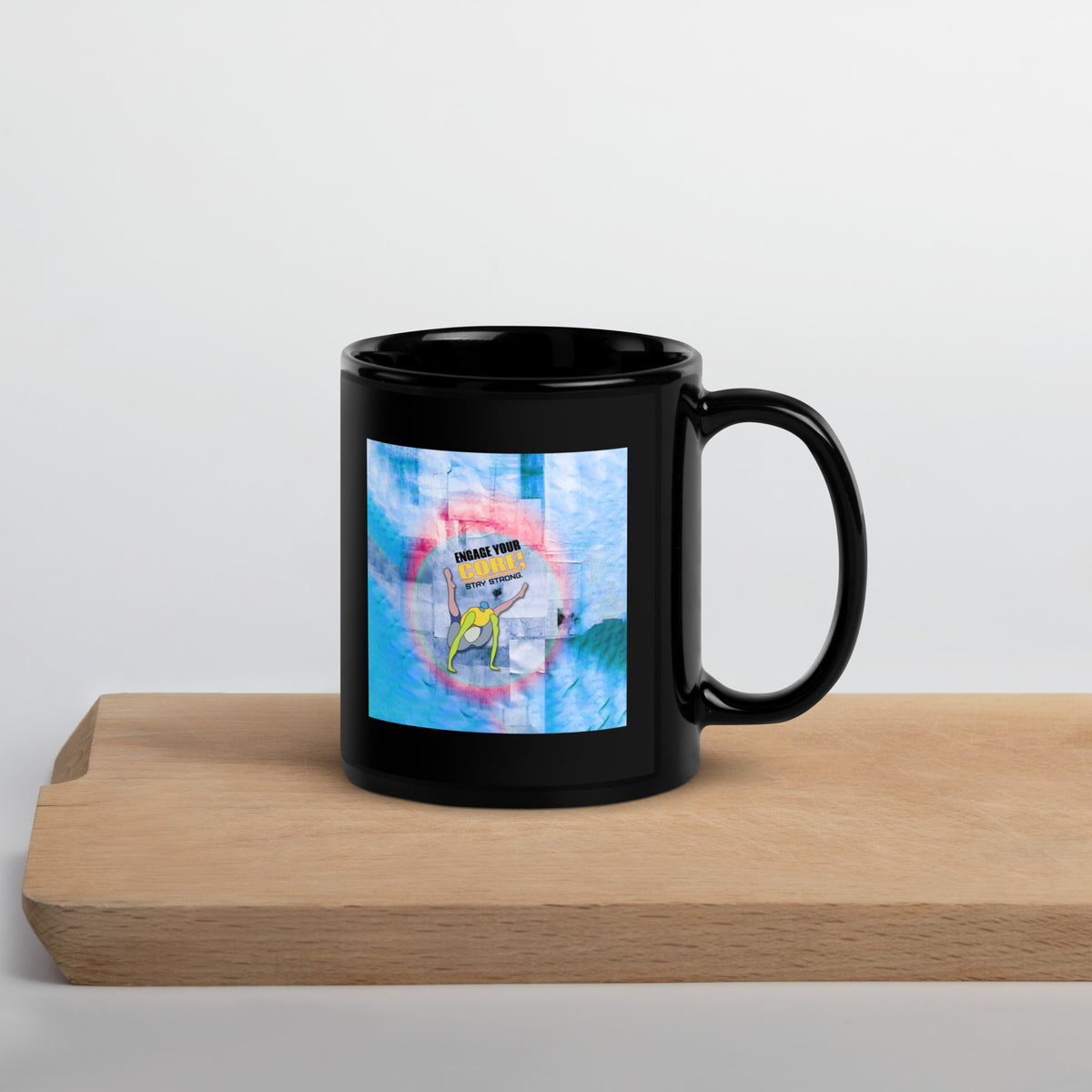 Black glossy mug with Cat-Cow Pose Harmony design.