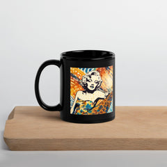 Iconic Surfing 5 08 Black Mug featuring a glossy finish and energetic wave graphics.