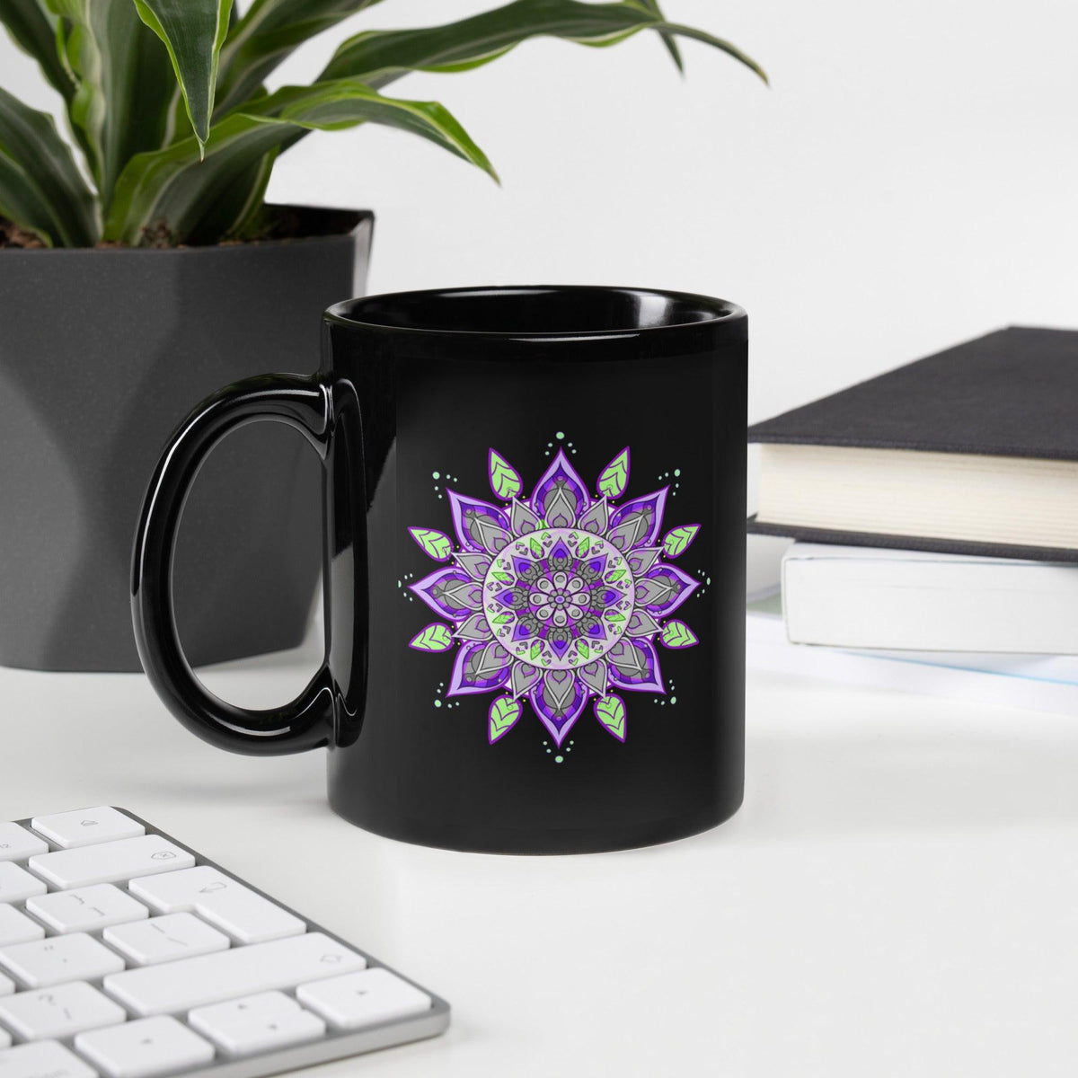 Elegant Black Glossy Mandala Mug - Beyond T-shirts