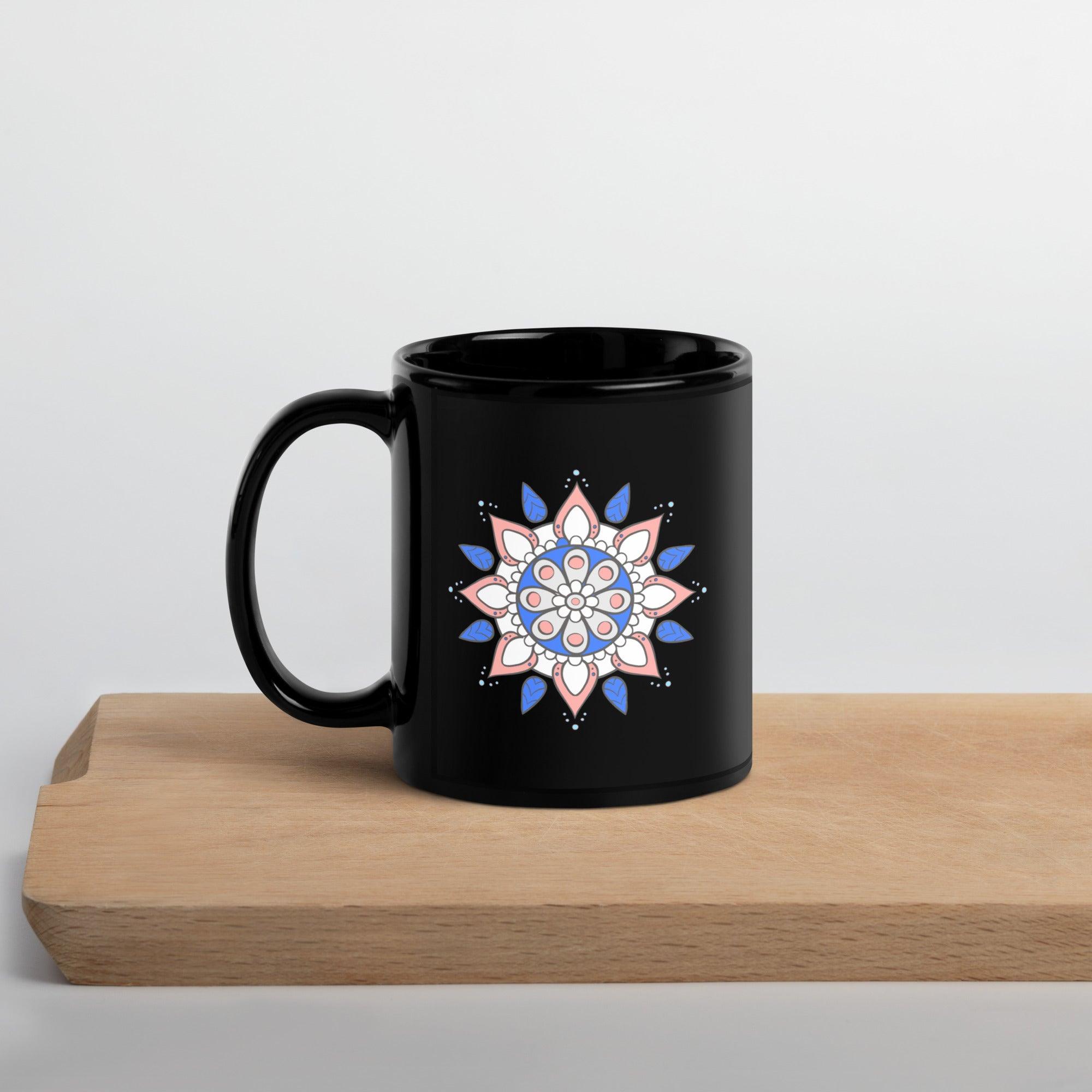 Black Glossy Mandala Reflection Mug - Beyond T-shirts