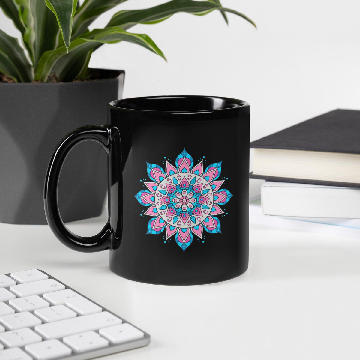 Black Glossy Mandala Dreams Mug - Beyond T-shirts