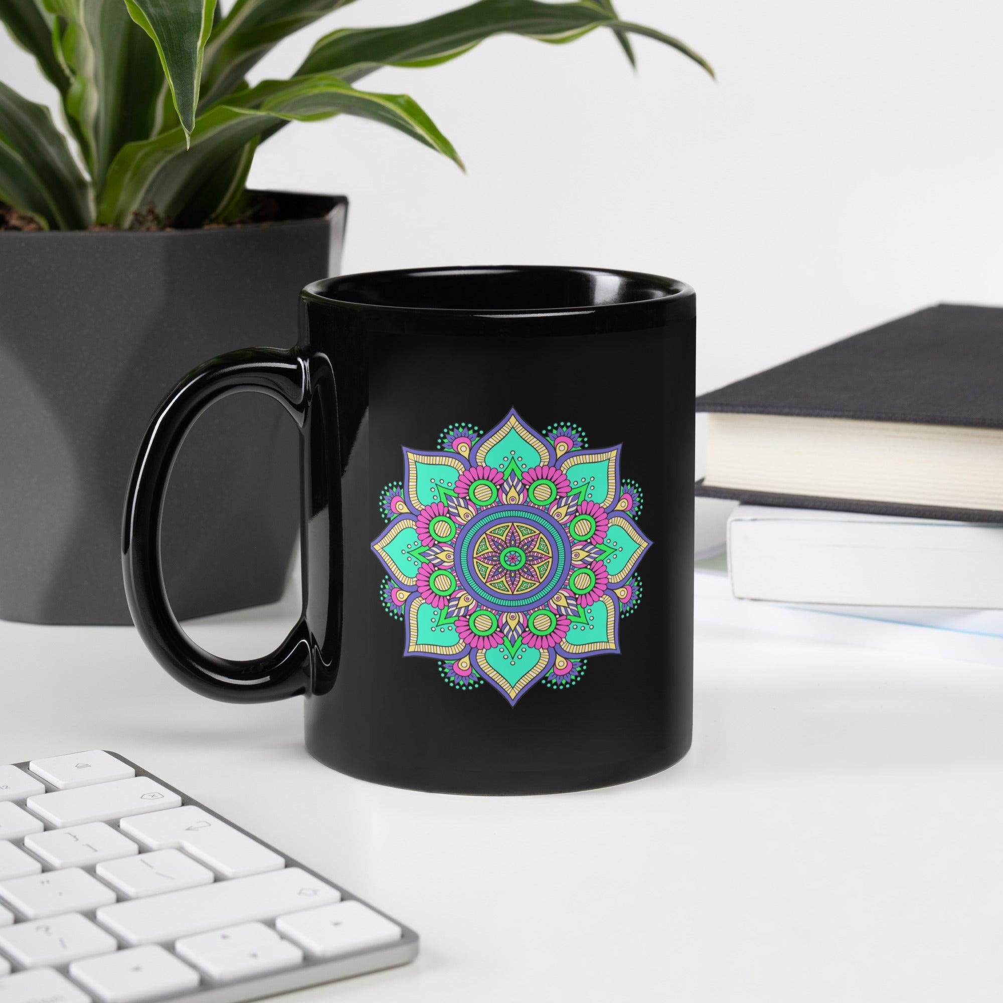 Mandala Blossom On Black Mug - Beyond T-shirts