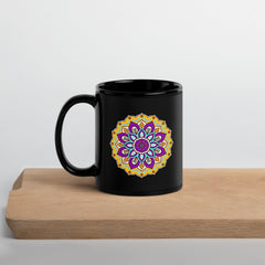 Mandala Bliss On Black Glossy Mug - Beyond T-shirts