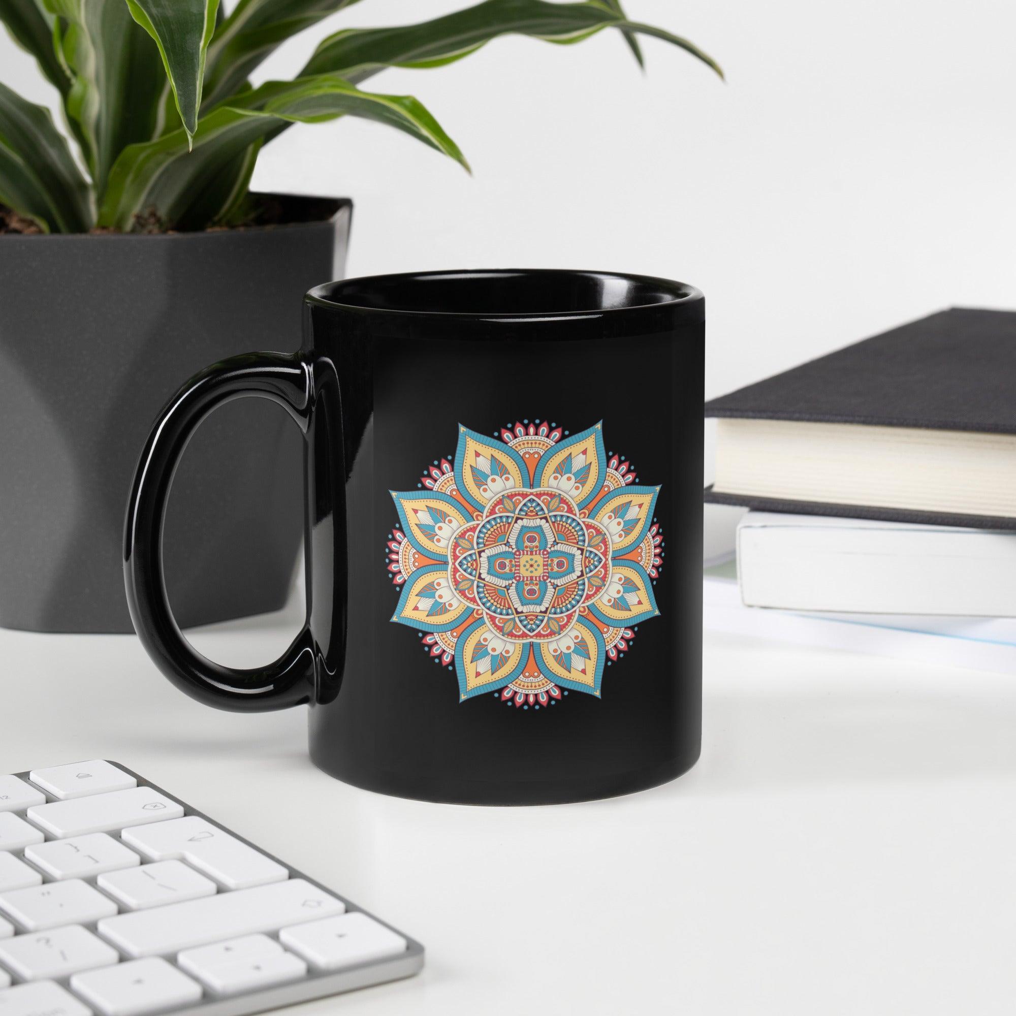 Sleek Mandala Noir Black Glossy Mug - Beyond T-shirts