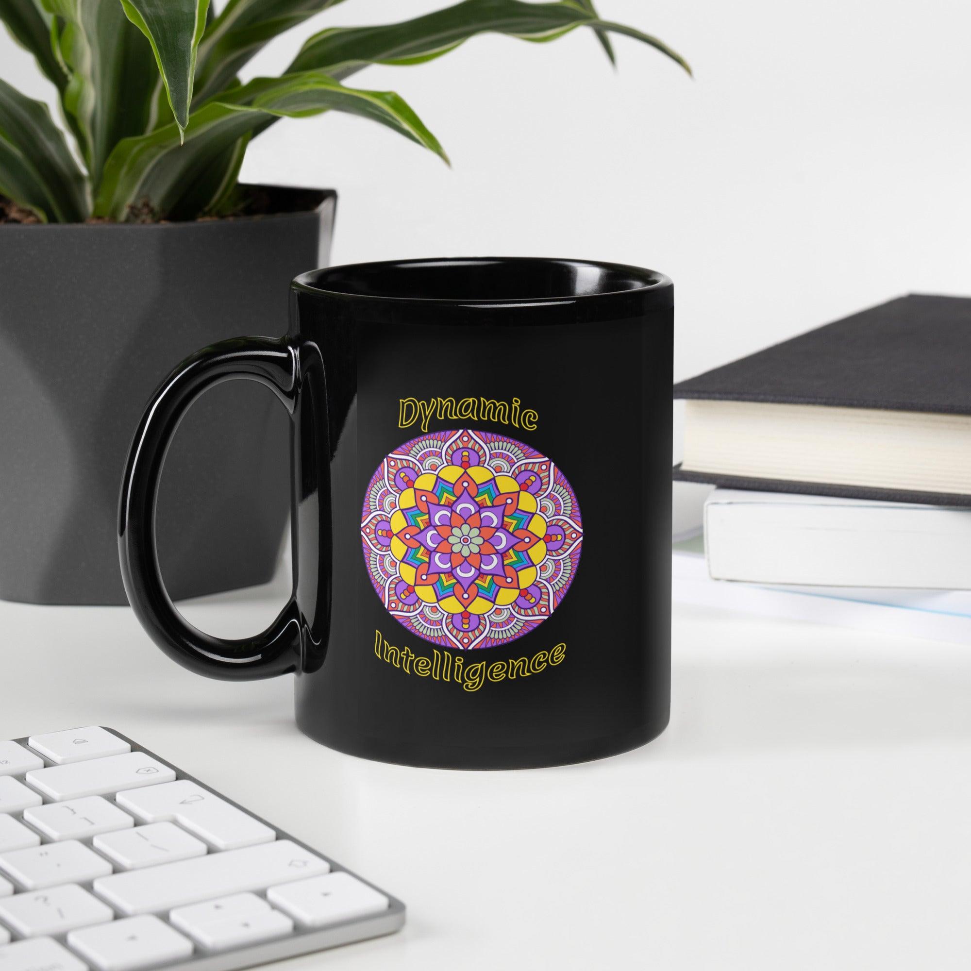 Elephant Wisdom Mandala Black Glossy Mug - Beyond T-shirts