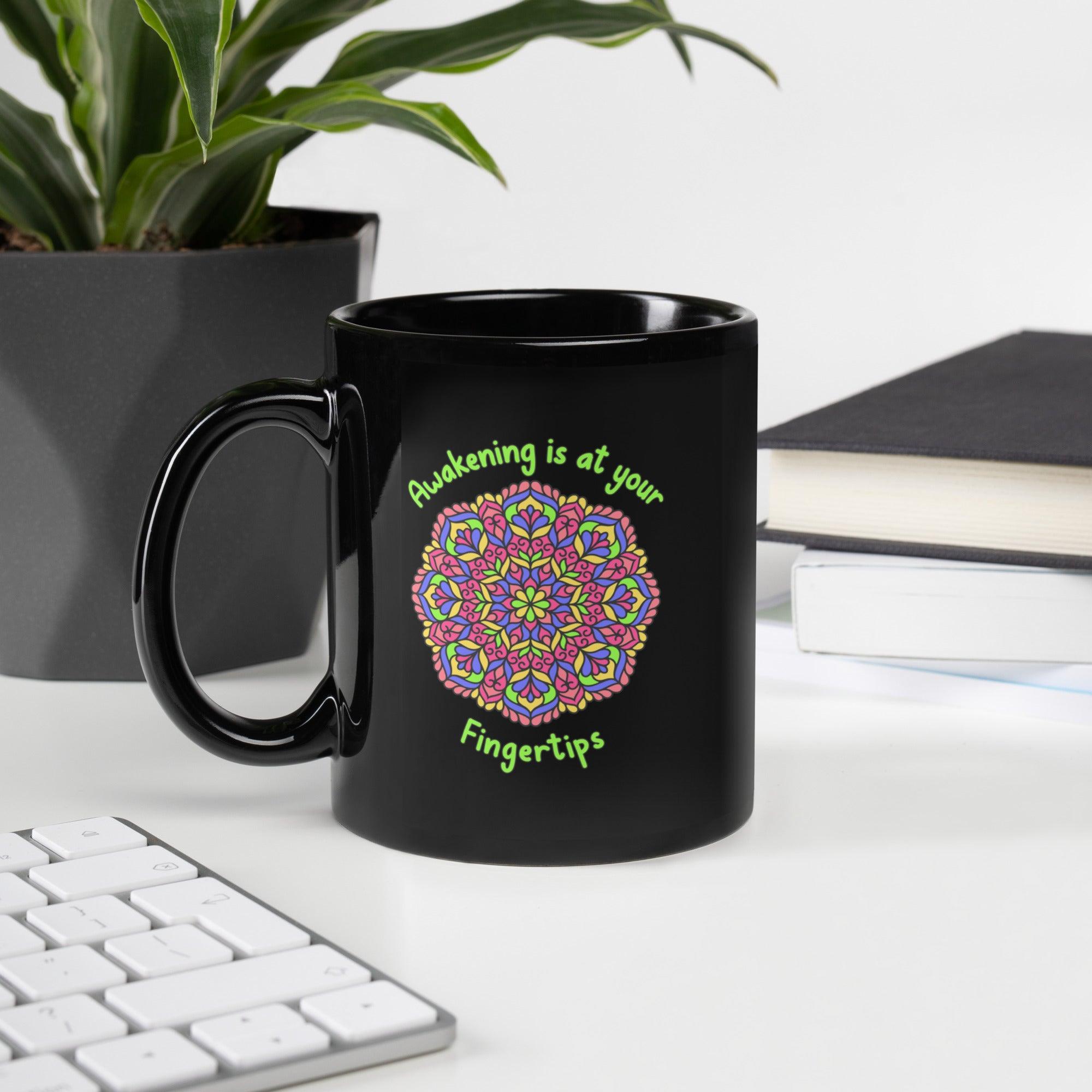 Resilience In Every Sip Mandala Black Glossy Mug - Beyond T-shirts