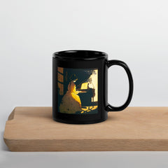 NS-811 black glossy coffee mug on a wooden table