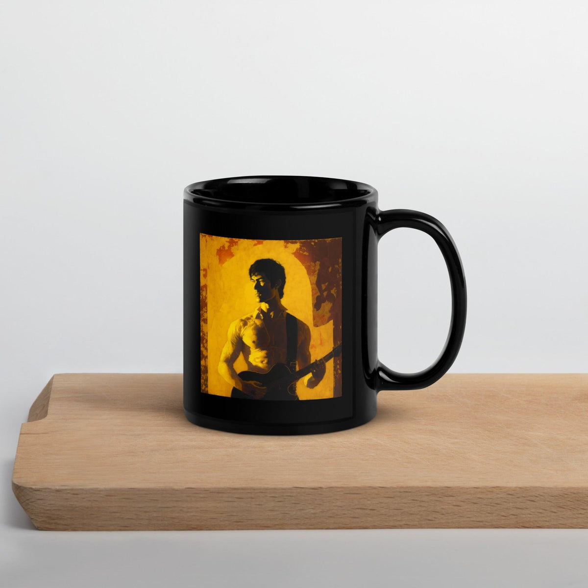 NS-823 black glossy mug on wooden table