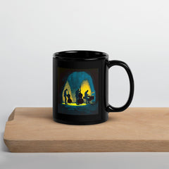 NS-852 black glossy coffee mug on a wooden table.