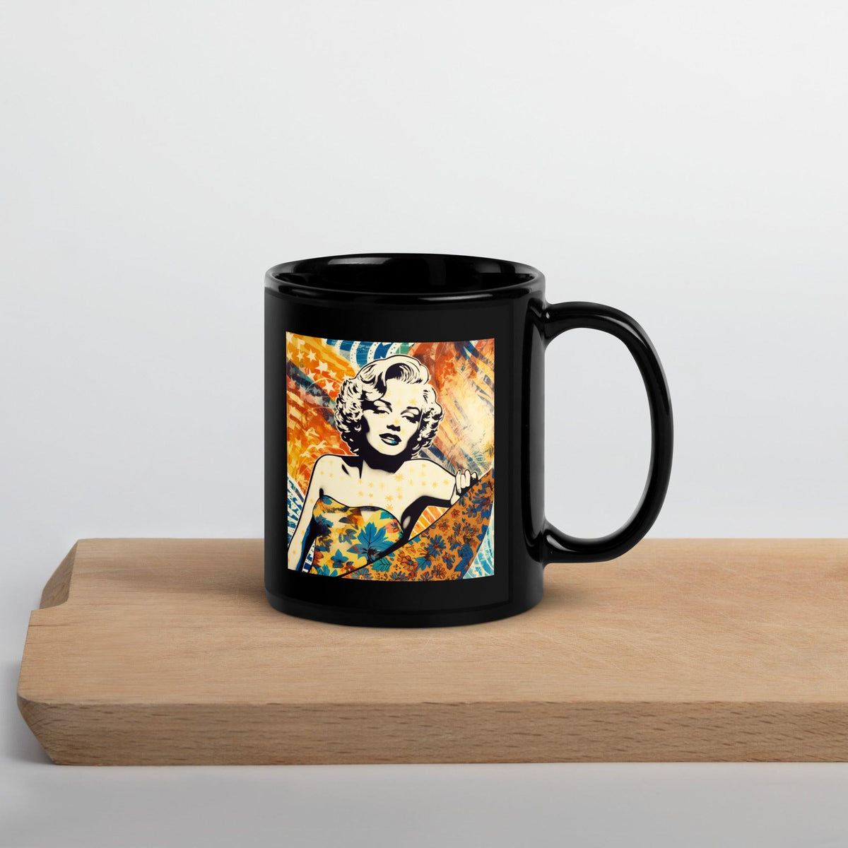 Sleek Surfing 5 08 Black Glossy Mug with captivating surf silhouette design.