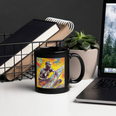 Sleek Surfing 5 16 Black Glossy Mug with dynamic surf-inspired graphics for an energetic start.