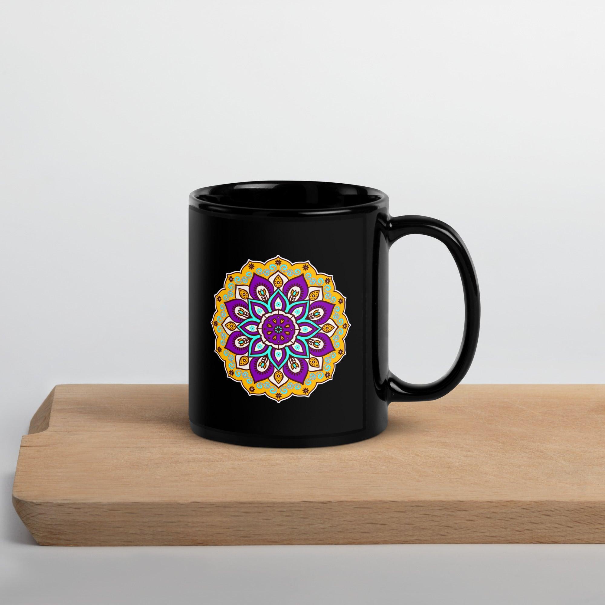 Mandala Bliss On Black Glossy Mug - Beyond T-shirts