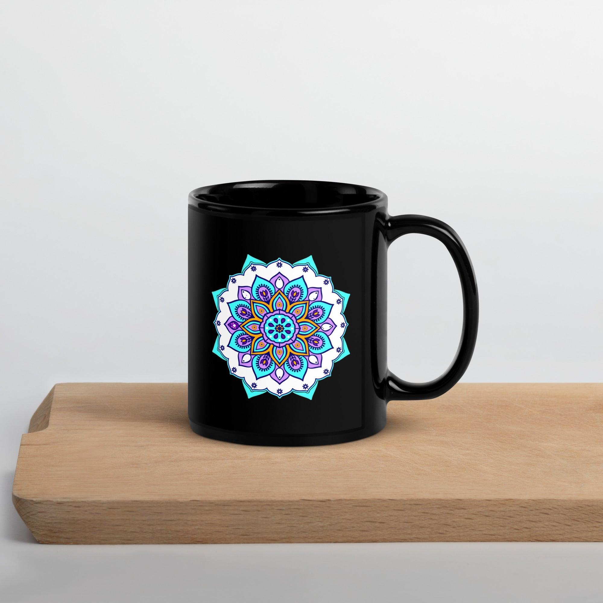 Mandala Harmony On Black Glossy Mug - Beyond T-shirts