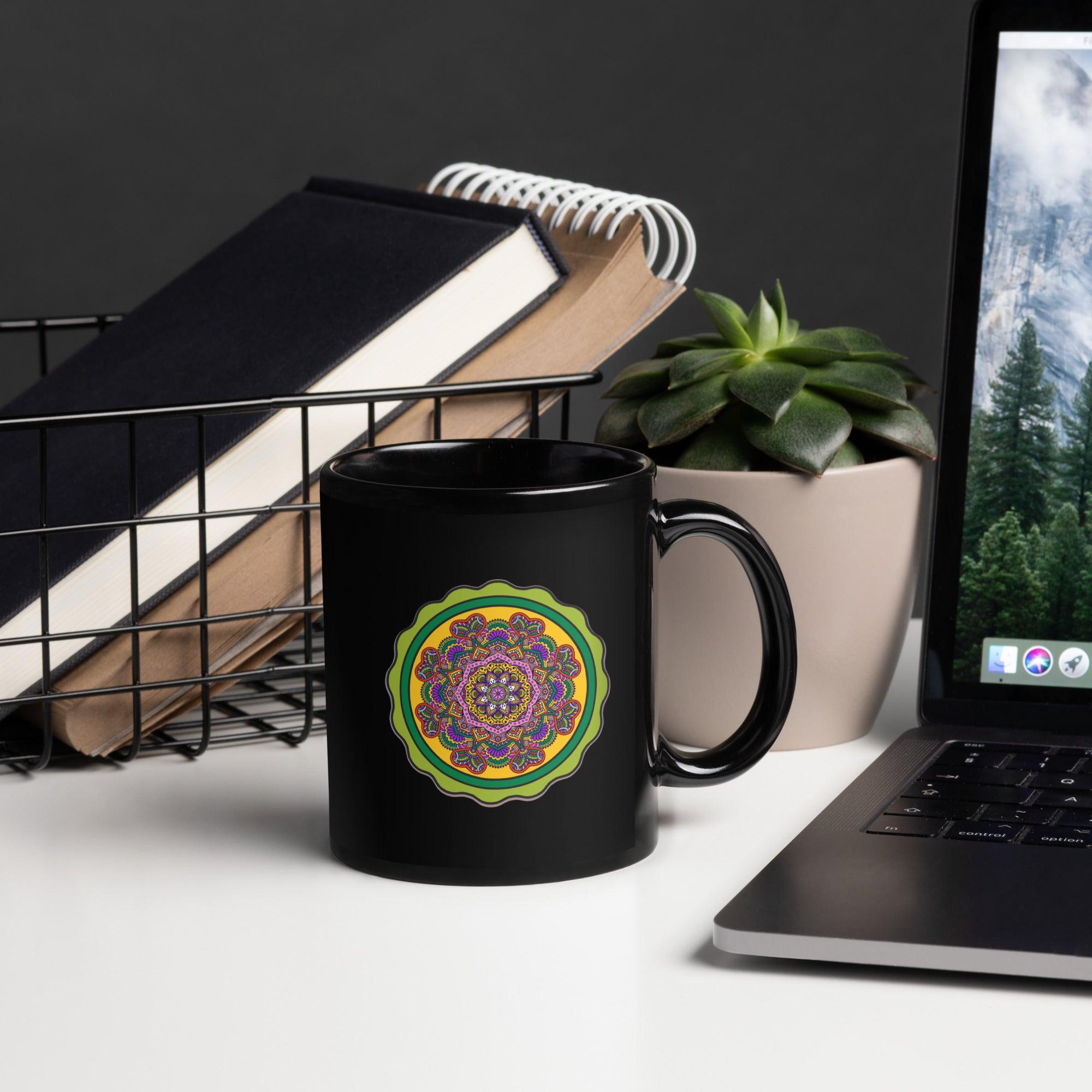 Sacred Geometry Serenity Mandala Black Glossy Mug - Beyond T-shirts