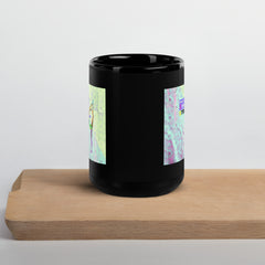 Zen Lotus Pose design on a high-gloss black mug.