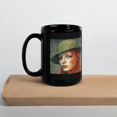 Side view of Floral Harmony Beyond Style Black Glossy Mug.