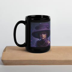 Side view of Mystic Garden Beyond Style Black Glossy Mug.