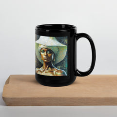 Side view of Boho Delight Beyond Style Black Glossy Mug.