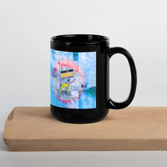 Stylish black mug featuring Cat-Cow yoga artwork.