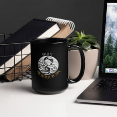 Cosmic-themed black coffee mug featuring Equinox Eclipse.